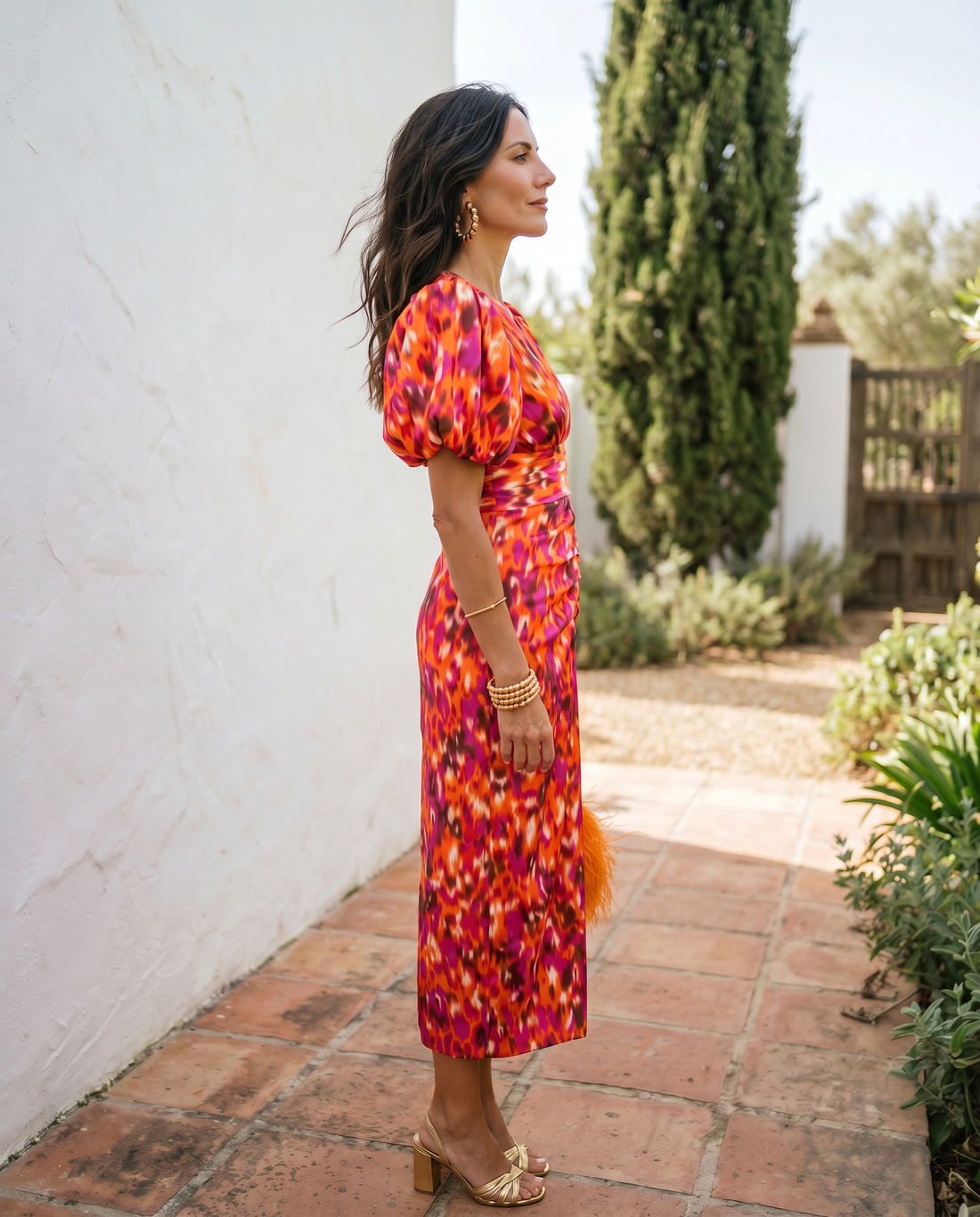 Carla | Robe midi fleurie à manches bouffantes