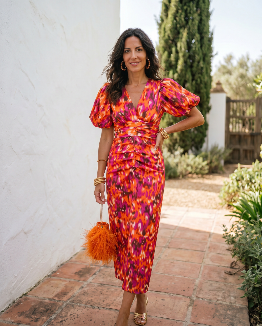 Carla | Robe midi fleurie à manches bouffantes