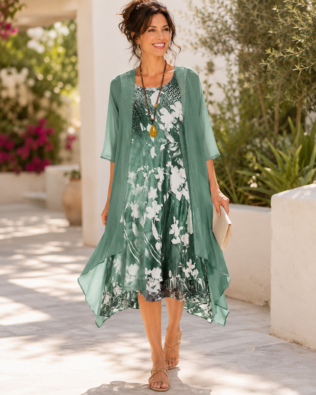 Perrine | Robe longue fleurie à voile superposé