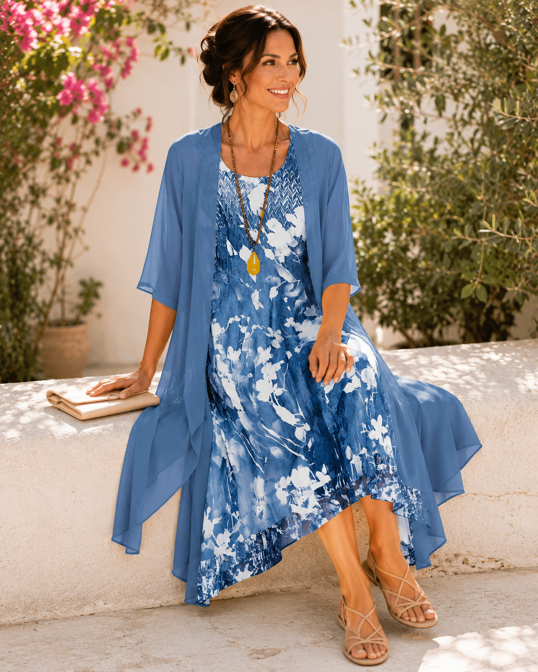 Perrine | Robe longue fleurie à voile superposé