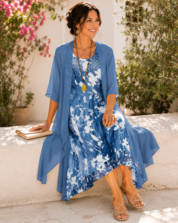 Perrine | Robe longue fleurie à voile superposé