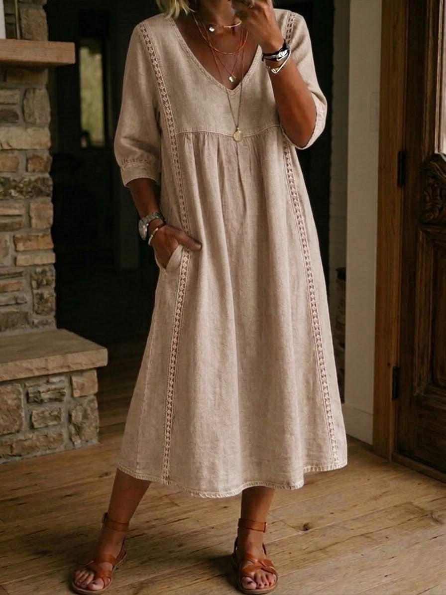 Aurélie – Robe midi fluide à dentelle raffinée