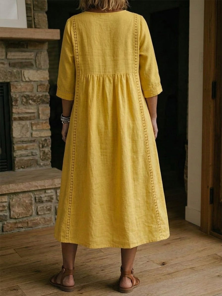 Aurélie – Robe midi fluide à dentelle raffinée
