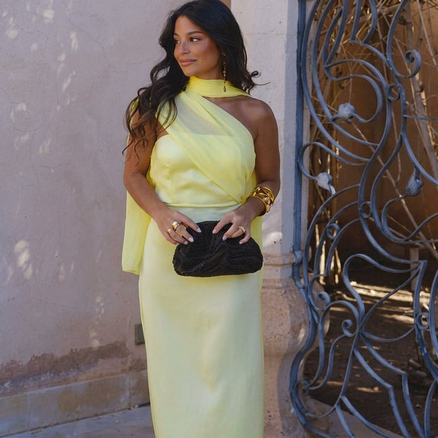 Aloé | Robe midi satinée à décolleté croisé