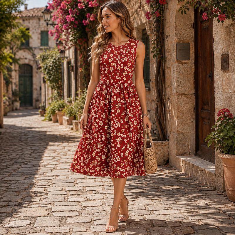 Sixtine | Robe midi rayée sans manches