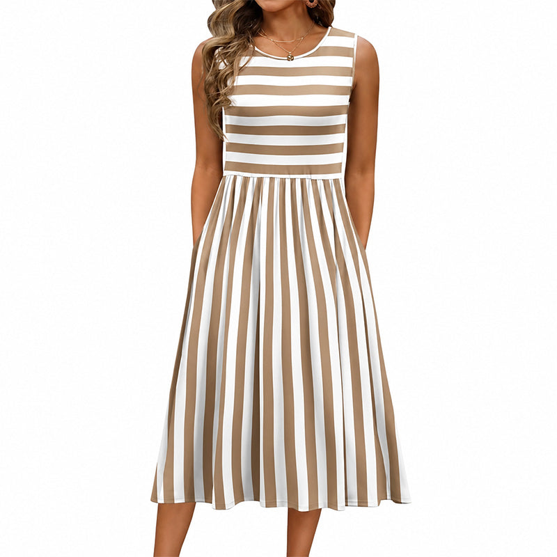 Sixtine | Robe midi rayée sans manches