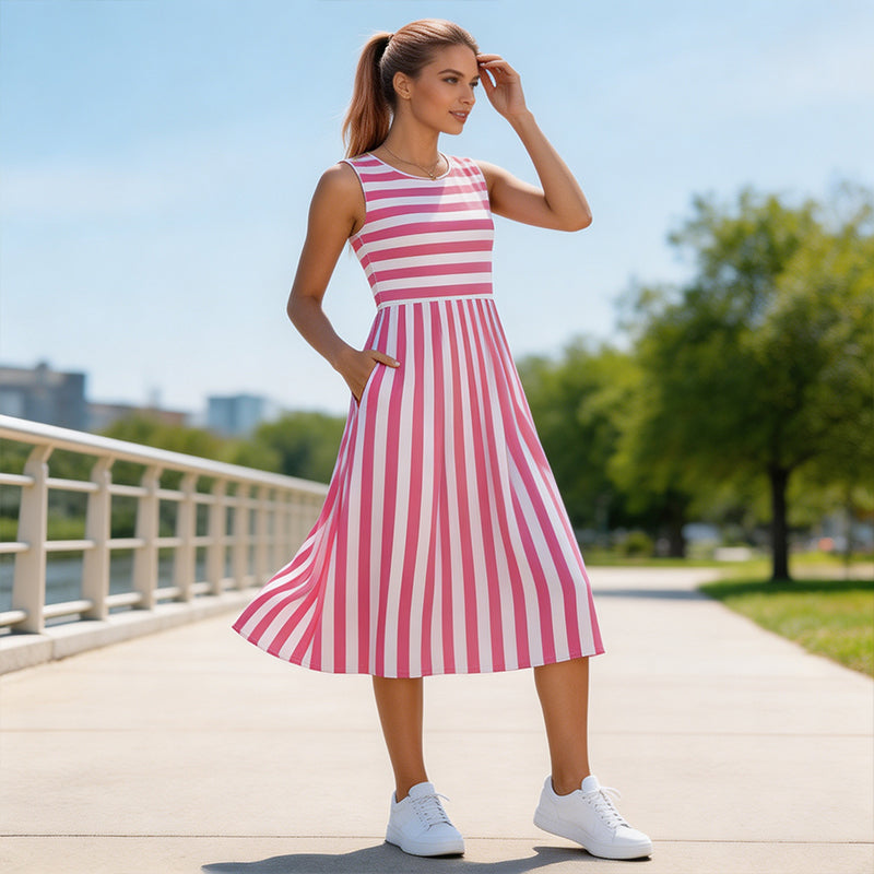 Sixtine | Robe midi rayée sans manches