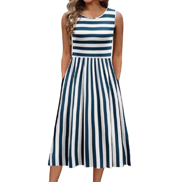 Sixtine | Robe midi rayée sans manches