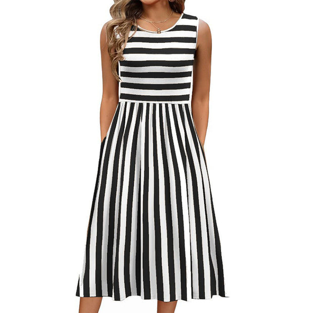 Sixtine | Robe midi rayée sans manches