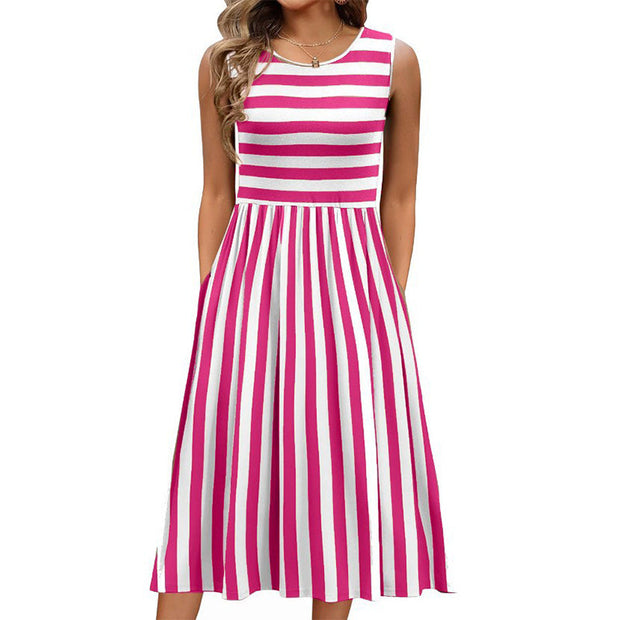 Sixtine | Robe midi rayée sans manches