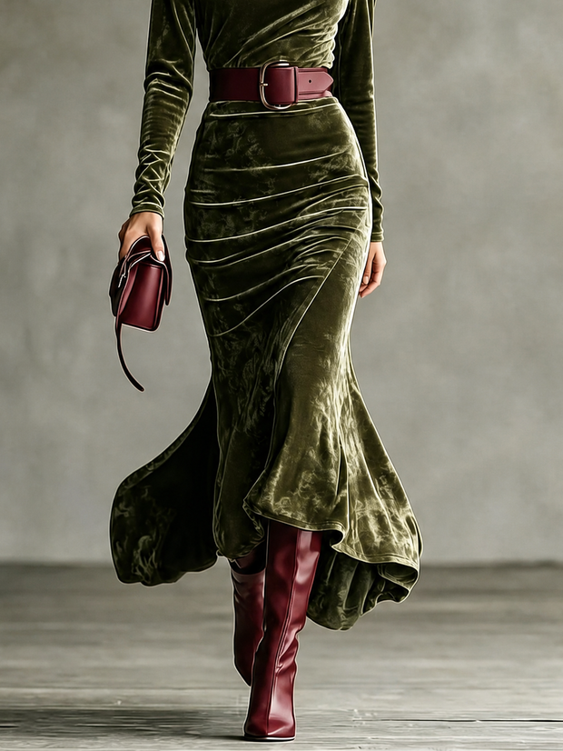 Garance | Robe longue en velours à traîne