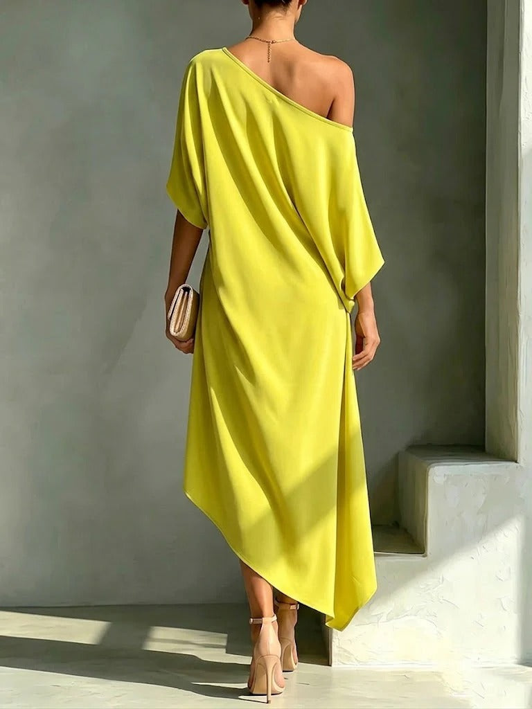 Camila | Robe midi asymétrique une épaule